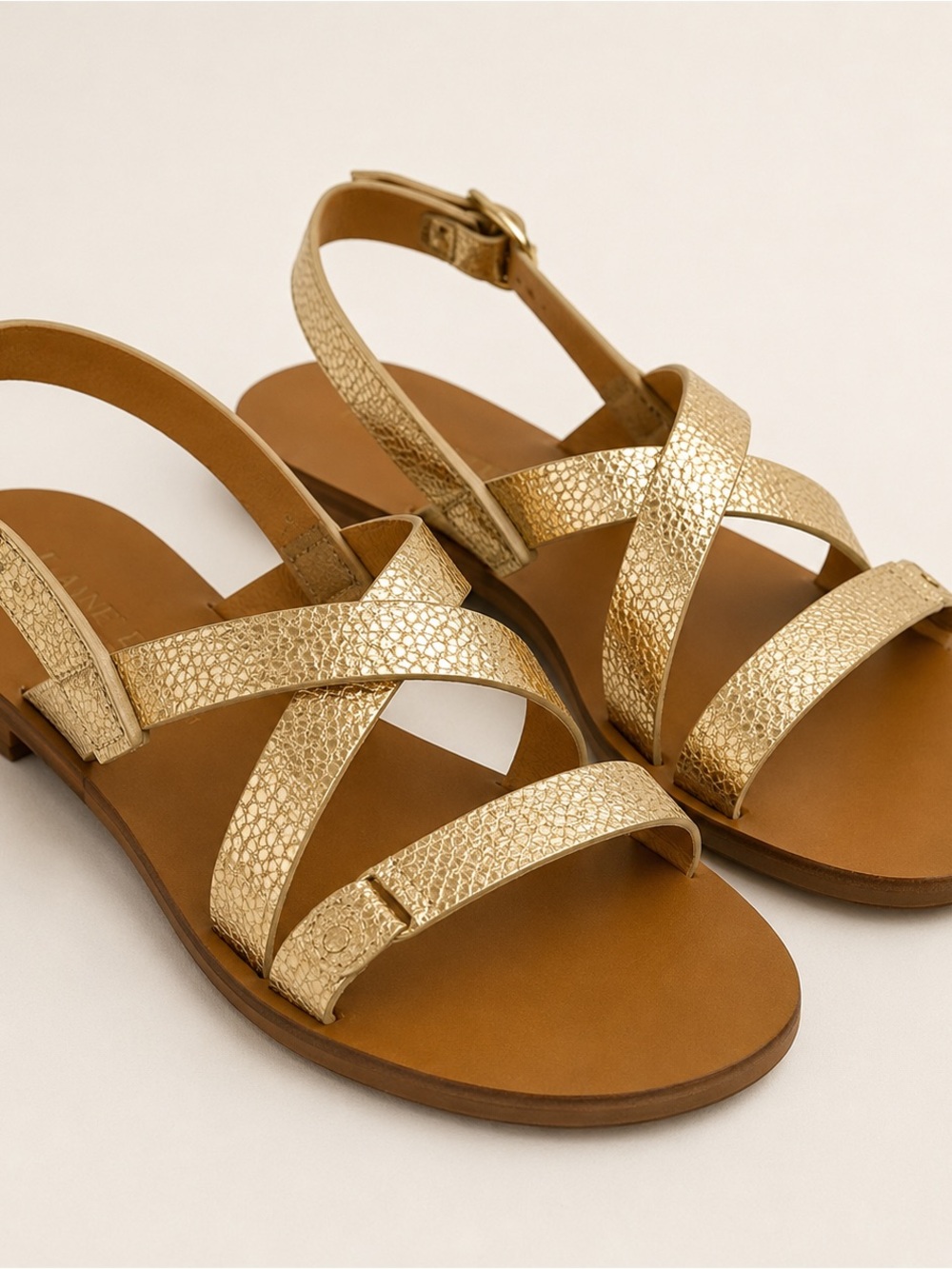 NIB Sezane Ella Low Strappy Gold Sandals - Metallic Crisscross Design FR39 8